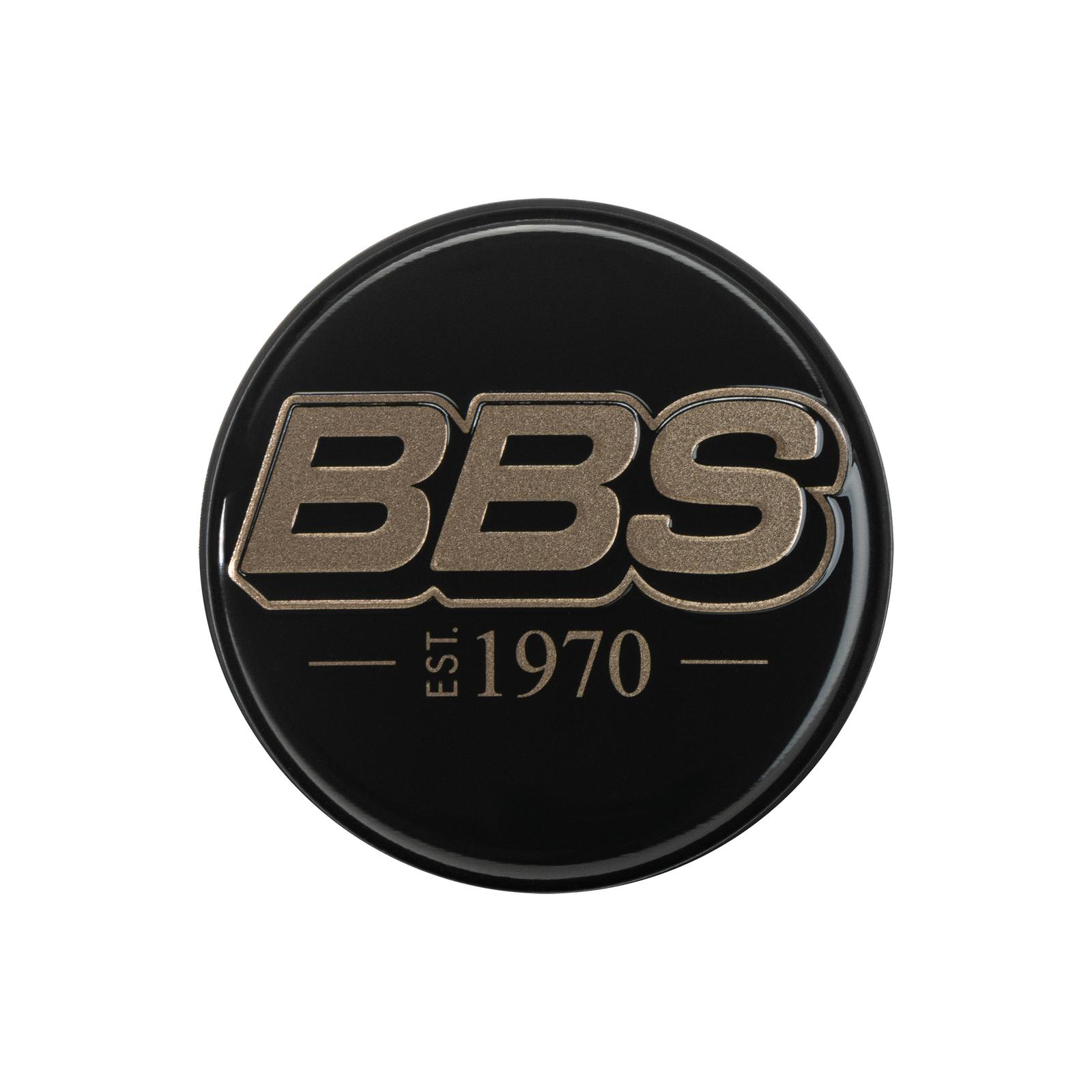 BBS 2D Nabendeckel est. 1970 geprägt schwarz mit Logo bronze Ø56mm