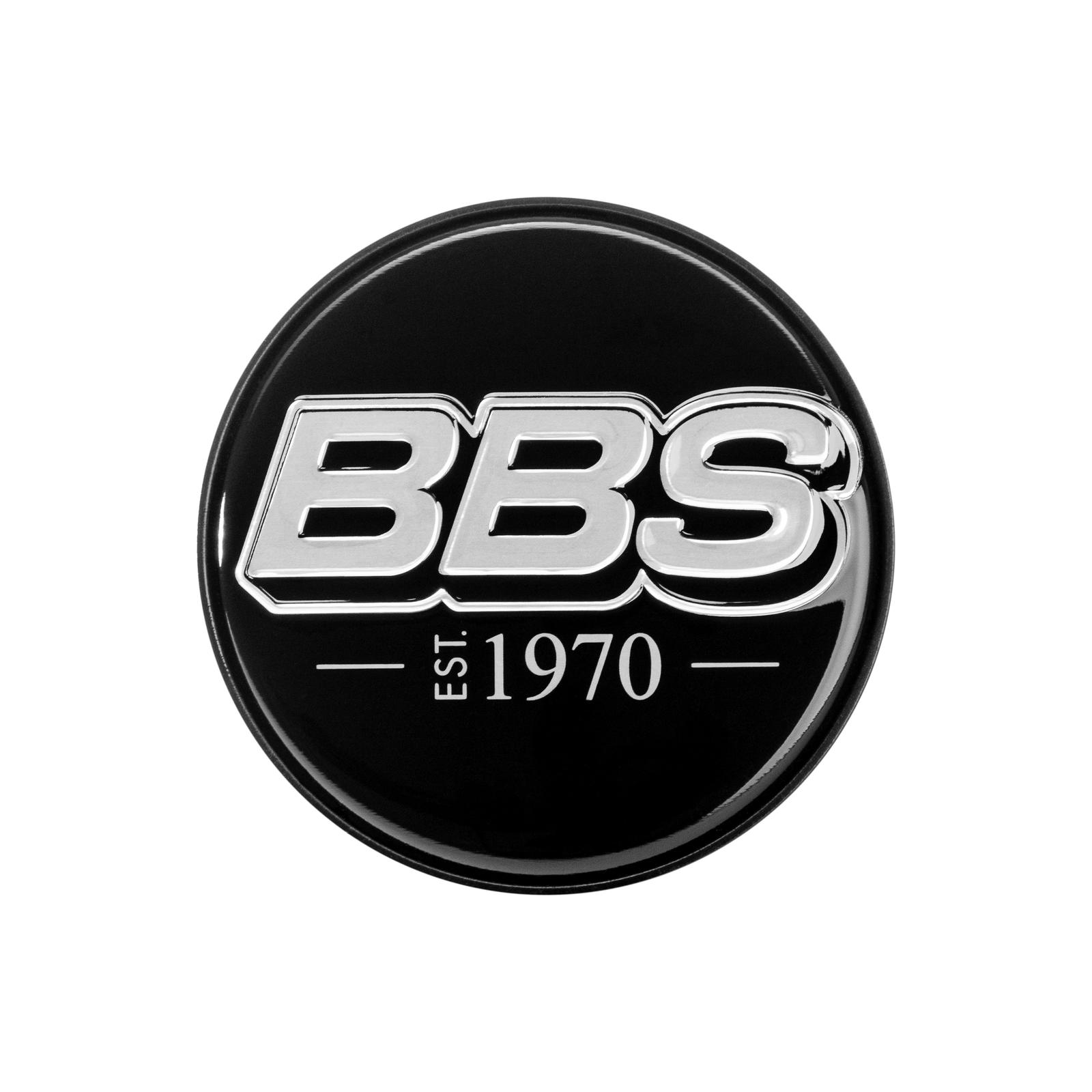 BBS 2D Nabendeckel est. 1970 geprägt schwarz mit Logo silber Ø56mm