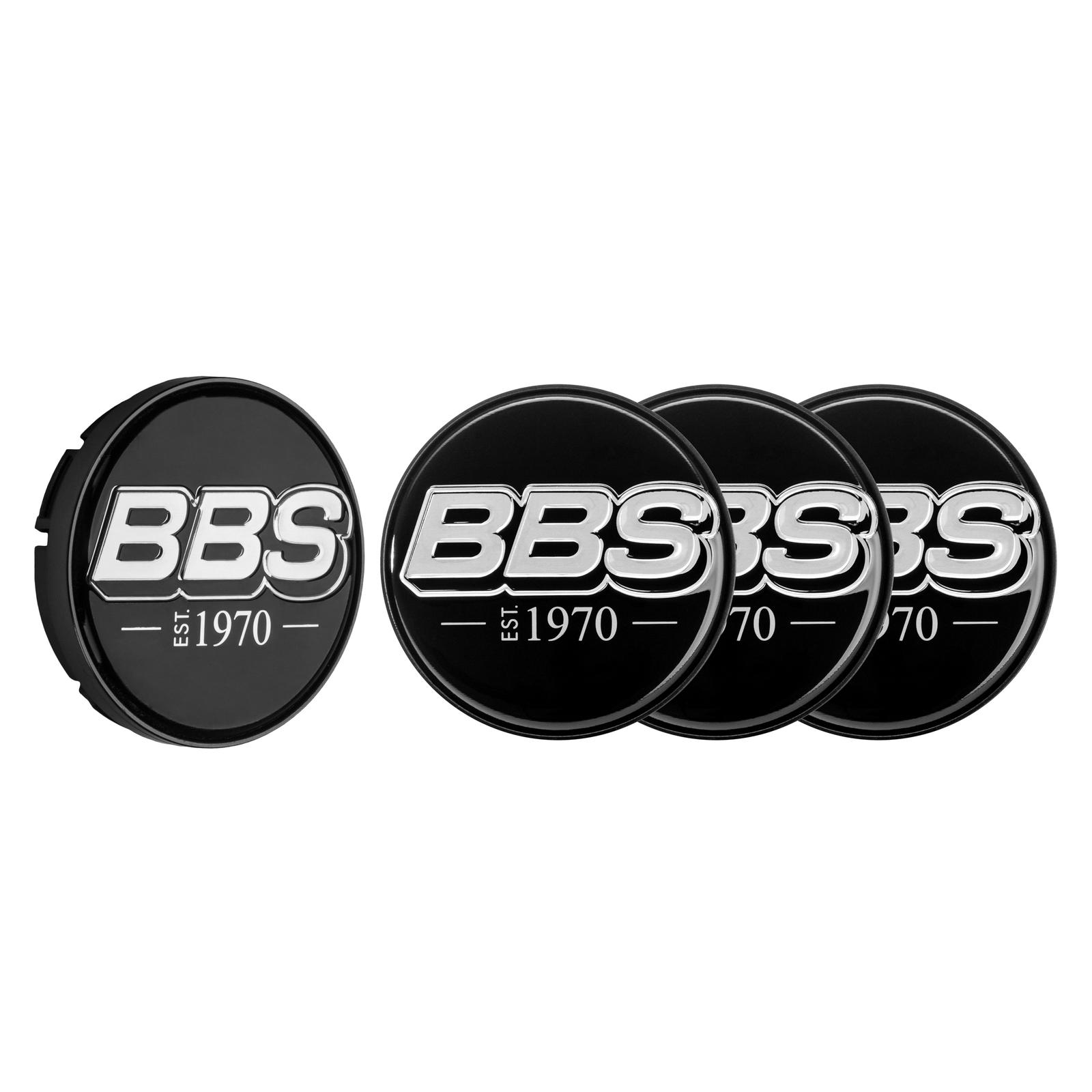 BBS 2D Nabendeckel est. 1970 geprägt schwarz mit Logo silber Ø70,6mm (Set 4 Stück)