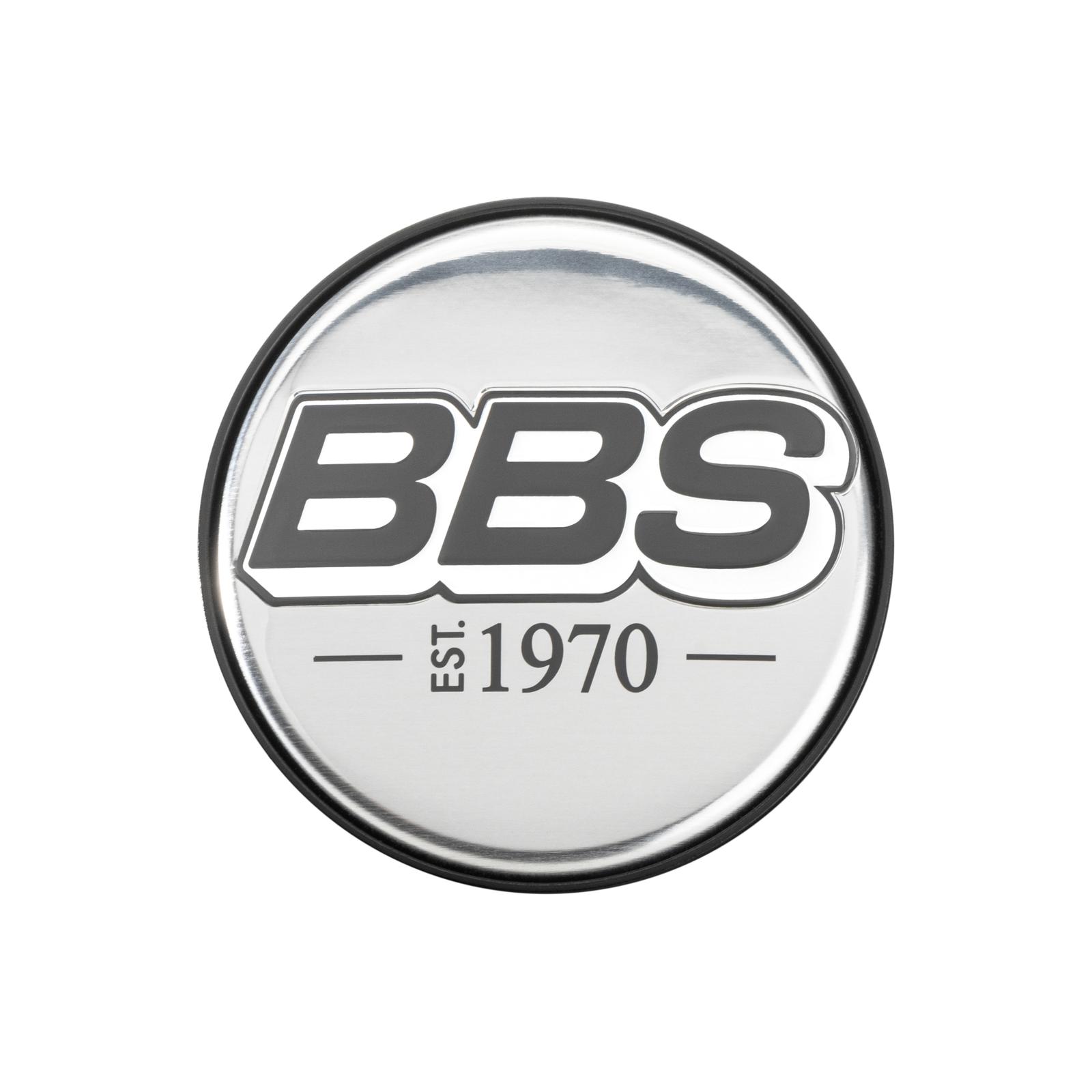 BBS 2D Nabendeckel est. 1970 geprägt chrom mit Logo grau/weiß Ø56mm