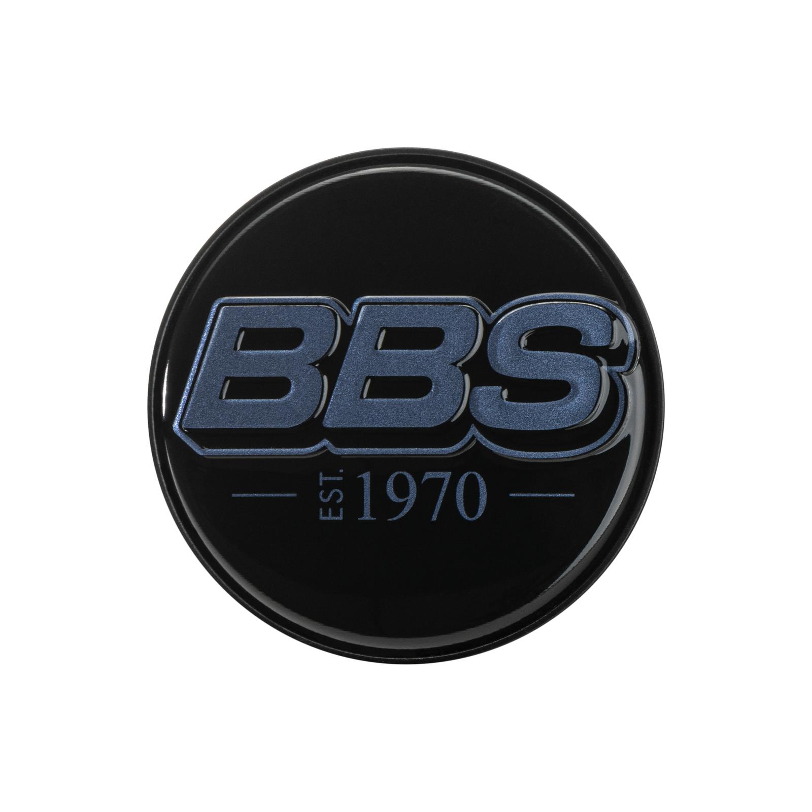 BBS 2D Nabendeckel est. 1970 geprägt schwarz mit Logo indigo blue Ø70,6mm